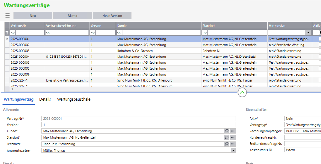 Sage 100 repV Wartungsvertragsmodul