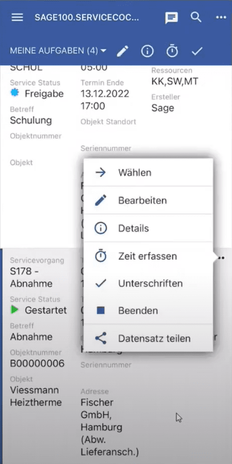 Sage 100 Serviceeinsatz digital unterschreiben lassen