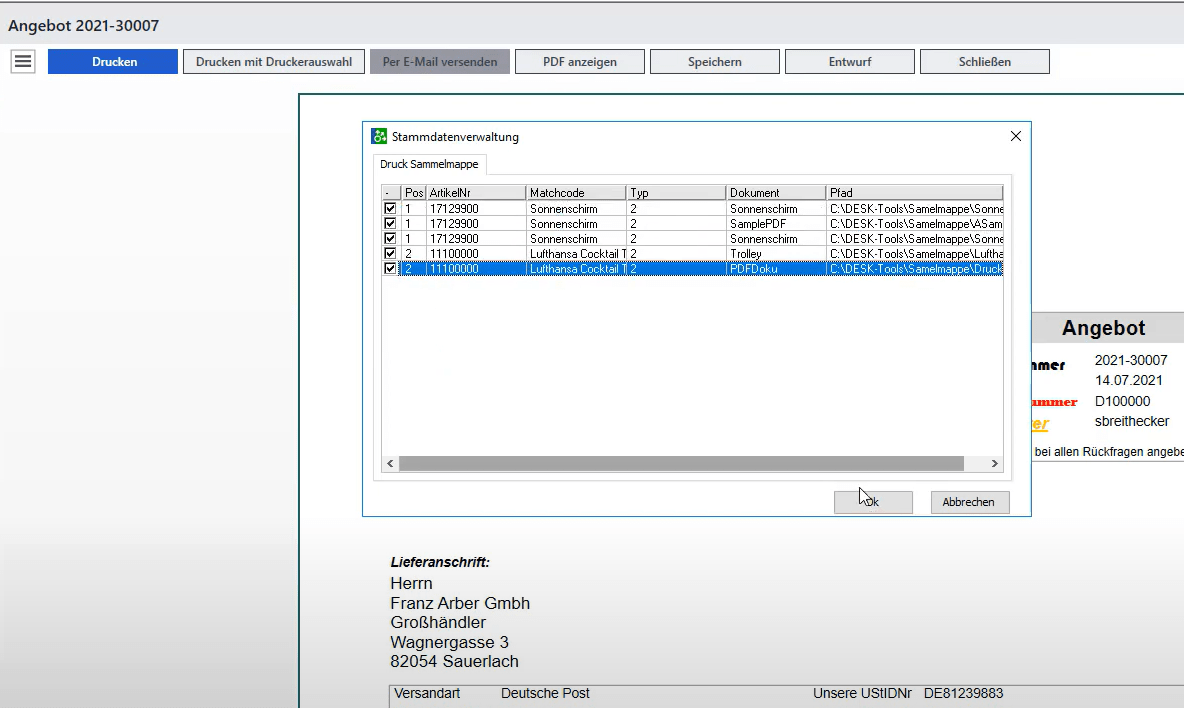 Sage 100 Belege versenden mit Anlagen